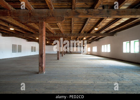 Innenraum der alten Hop Store House in saazer Stadt. Der Tschechischen Republik. Stockfoto