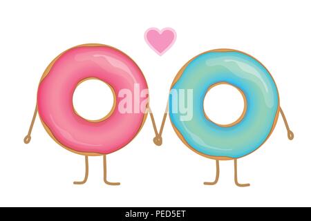 Zwei donuts Blau und Rosa glasierten in Liebe Vector EPS Abbildung 10 Stock Vektor