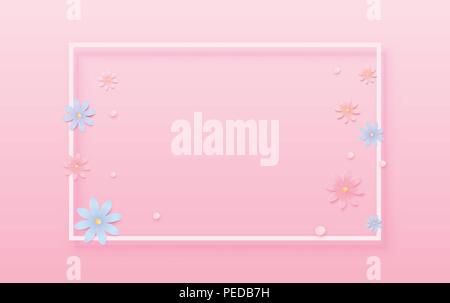 Die Abdeckung mit den leeren Rahmen und Blumen. Rosa Hintergrund. Elemente für Grafik Design - Banner, Poster, Plakat, Flyer, Broschüre, Karte. Vector Illustration. Stock Vektor