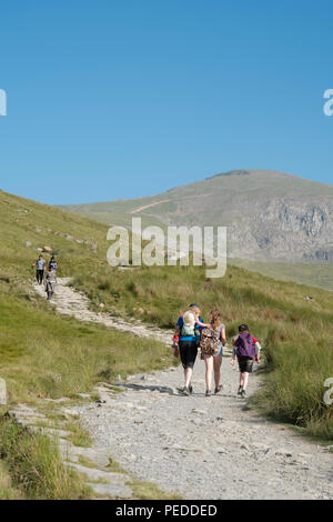 Wanderer auf dem Llanberis Pfad auf dem Weg zum Gipfel des Snowdon. Stockfoto