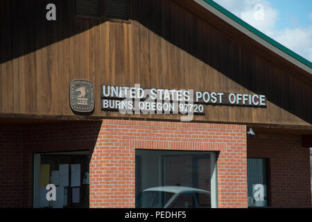 BURNS, Oregon 21. APRIL 2016, Main signage auf die Post in Verbrennungen. Stockfoto