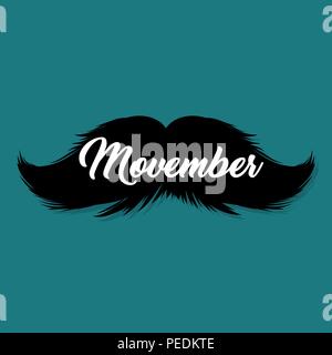 Schnurrbärte Movember Blog Post Vorlage für Blogger und Social Media. Schwarz Schnurrbart Silhouette. Hand gezeichnet Retro Schriftzug mit Word Movember. Cinco de Mayo, Schnurrbart Karneval Design. Barbershop Logo Stock Vektor