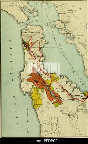 Die politische und die physische Karte der San Francisco Bay region, die Wasserversorgung verlaufende Linien von der Crystal Springs, San Andreas, und Pilarcitas Stauseen und führt zu verschiedenen Vierteln, einschließlich der Innenstadt von San Francisco, die durch die Feder Tal Wasser Firma in Ihrer seriellen Volumen eines Francisco Wasser', 1926 veröffentlicht. Mit freundlicher Genehmigung Internet Archive. () Stockfoto