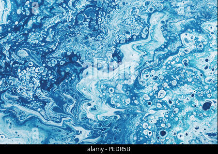 Blue Marble Textur mit fluid Acrylfarben gemalt, Kopie Raum Stockfoto