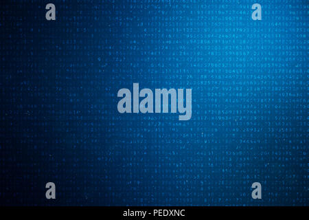 3D-Illustration digitale Code auf blauem Hintergrund. Konzept, Code, verschlüsselte Daten Stockfoto