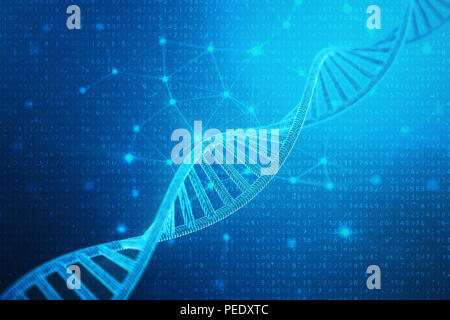 Künstliche intelegence DNA-Molekül. Die DNA ist in einen binären Code umgewandelt. Konzept der binäre Code Genom. Abstrakte Wissenschaft Technik, Konzept artifical Dn Stockfoto