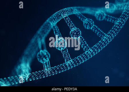 Künstliche intelegence DNA-Molekül. Die DNA ist in einen binären Code umgewandelt. Konzept der binäre Code Genom. Abstrakte Wissenschaft Technik, Konzept artifical Dn Stockfoto