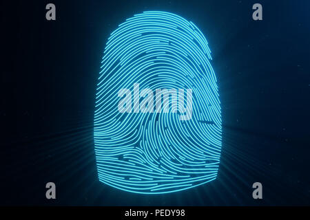3D-Illustration Fingerprint Scan bietet Sicherheit für den Zugang mit Biometrie Identifikation. Konzept Fingerabdruck Schutz. gebogene Fingerabdruck. Konzept o Stockfoto