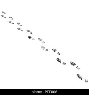 Schwarze Schuhe drucken Silhouetten in der Perspektive auf weißem Hintergrund Stock Vektor