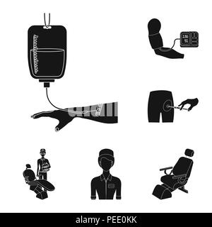 Medizin und Behandlung schwarze Symbole in der Sammlung für Design. Krankenhaus und Ausrüstung vektor Symbol lieferbar Abbildung. Stock Vektor