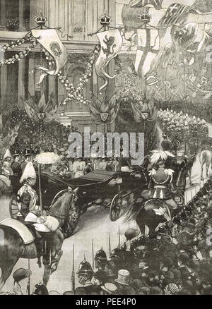 Hochzeit von Prince George, Herzog von York, und Prinzessin Mary von Teck. Die königliche Prozession, die St Paul's Kathedrale auf dem Weg zum St. James' Palace, London, 6. Juli 1893 Stockfoto