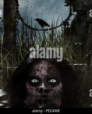 Lady zombie im Wasser, 3d-Mixed Media für Buchillustration oder Buch Cover Stockfoto