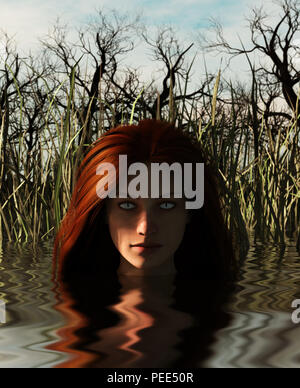 Ghost Frau in den See, 3d-Mixed Media für Buchillustration oder Buch Cover Stockfoto