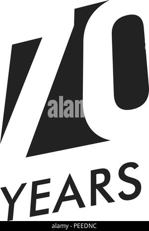 70 Jahre vector Emblem Vorlage. Jahrestag Symbol, negative Space Design. Jubiläum schwarze Farbe Symbol. Happy 70th birthday, abstrakte Darstellung. Stock Vektor