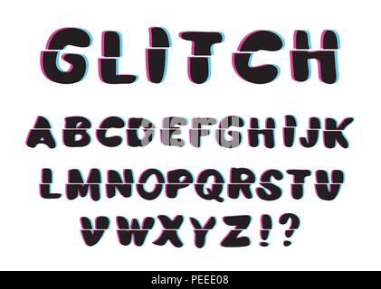 Vektor Glitch Font mit Verzerrung. Lateinische Buchstaben. Vector Illustration. Stock Vektor