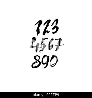Satz von Kalligrafischen Tinte zahlen. Texturierte trockenen Pinsel Schriftzug. Vector Illustration. Stock Vektor