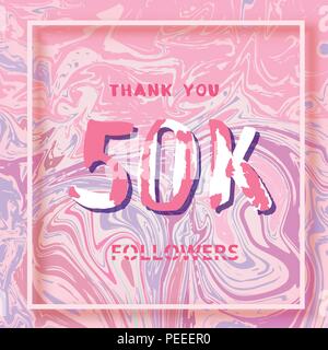 50 K Anhänger Danke square Banner mit flüssigem Hintergrund. Handgeschriebene Briefe. Vorlage für Social Media. Abdeckung für Grafik Design. Ultra Vio Stock Vektor