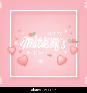 Happy Mother's Day quadratische Karte mit Herzen und Blumen. Vector Illustration. Stock Vektor