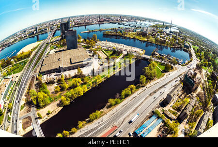 Antenne Panoramablick fish-eye View der Stadt Riga. Lettland Stockfoto