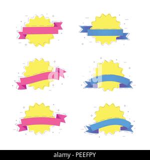 Der Vektor Bänder mit Abzeichen, gestrichelte Linien und geometrischen abstrakten Formen. Elemente für Grafik Design - Banner, ad, Poster, Flyer, tag, Kupon, Ca Stock Vektor