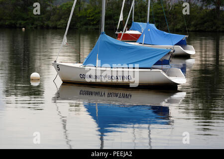 Gemeinschaft Bootfahren kleinen Segelboot auf den Charles River, Boston, Massachusetts günstig Stockfoto