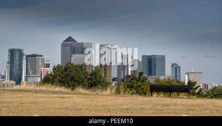 Ein Blick auf Canary Wharf von Greenwich Park Stockfoto