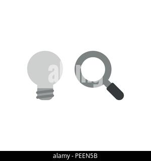 Flache design Vector Illustration Konzept der graue Glühbirne als Symbol für schlechte Idee mit Lupe Symbol. Stock Vektor