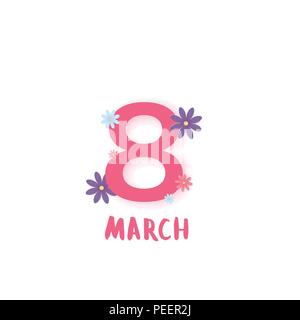 8. März. Einen glücklichen Tag der Frau isoliert Phrase. Element für Banner, Poster, Plakat, Flyer, Broschüre, Grußkarte. Text für Urlaub Design. Vector Illustration. Stock Vektor
