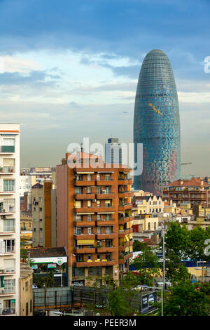 Torre Agbar, modernes Bürogebäude Barcelona Spanien der kosmopolitischen Hauptstadt der spanischen Region Katalonien, ist bekannt für seine Kunst und Architektur bekannt. Die f Stockfoto
