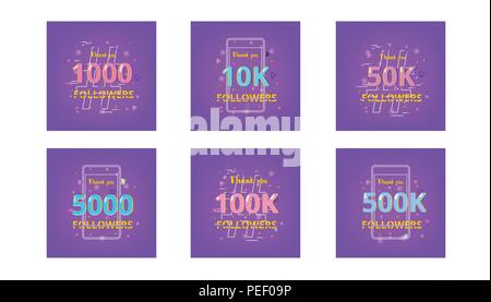 Satz von Vorlagen für Social Media. Anhänger danke Banner. Vector Illustration. Stock Vektor