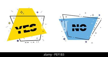 Ja und Nein Schriftzüge auf geometrische horizontale Banner. Memphis Stil. In Scheiben geschnitten text Effekt. Element für Grafik Design. Vector Illustration. Stock Vektor
