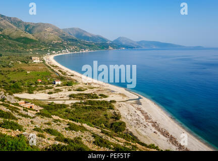 Strand von Borsh, Albanischen Riviera, Ionisches Meer, qark Vlora, Albanien Stockfoto