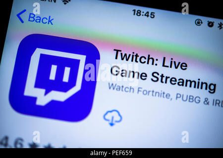 Twitch App im Apple App Store, Gaming, Video Streaming Plattform, Symbol der App, iPhone, iOS, Smartphone, Display, close-up Stockfoto