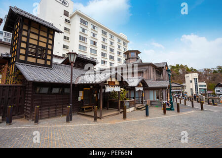 Kusatsu Onsen ca. 200 Kilometer nord-nordwestlich von Tokio, ist sie eine von Japans berühmtesten Hot Spring Resorts für Jahrhunderte entfernt Stockfoto