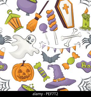 Halloween nahtlose Muster für die Umhüllung, Verpackung, Hintergrund. Cartoon Stil Vector Illustration. Stock Vektor