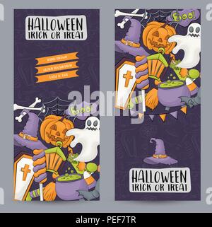 Halloween Banner für Web Design, Einladungskarte, Verkauf Promotion, Werbung. Vertikale Vektor illustration Design. Stock Vektor