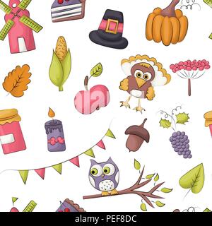 Thanksgiving nahtlose Muster. Herbst Ernte wiederholen Hintergrund. Die Türkei Tag Kulisse für Abdeckung, Textil, Verpackung Papier. Vector Illustration. Stock Vektor
