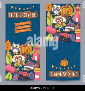 Eine Reihe von Thanksgiving vertikale Banner. Happy holidays Konzept. Herbst Ernte Designvorlagen für Werbung, Verkauf, Einladung zu einer Party. Vektor Stock Vektor