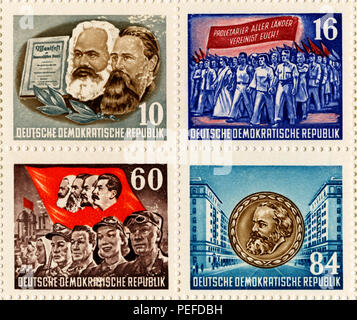 Briefmarken nur von Karl Marx Commemorative Briefmarke Blatt, DDR, DDR, 1953 Stockfoto