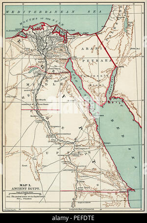 Karte des alten Ägypten, Illustration, cyclopedia der Weltgeschichte, Band 1, die Alte Welt, von John Clark Ridpath, der Jones Brüder Verlag, 1885 Stockfoto