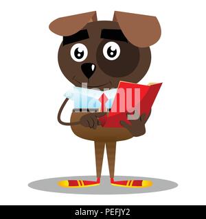 Cartoon illustriert business Hund lesen und bei einem geöffneten Buch zeigt. Stock Vektor