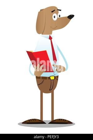 Cartoon illustriert business Hund lesen und bei einem geöffneten Buch zeigt. Stock Vektor