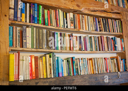 Alte Bücher in eine hölzerne Bücherregal Stockfoto