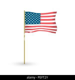 Amerikanische Flagge schwenkten Vektor mit der Fahnenmast auf weißem Hintergrund Stock Vektor