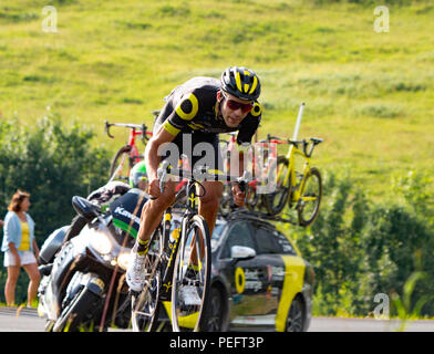 Lone Rider bei der Tour de France 2018. Col de la Colombière. Stockfoto