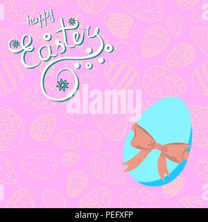 Text-Happe Ostern. Hintergrund mit hängenden auf den Seilen Eier Stock Vektor