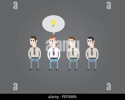 Geschäftsmann mit Idee Glühbirne im Scheinwerfer. Heben Sie sich von Anderen. Vector Illustration. Stock Vektor