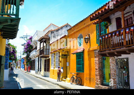 Cartagena de indias, Kolumbien,; 26. juli 2017: Bunte Straßen von Cartagena, Kolumbien Stockfoto