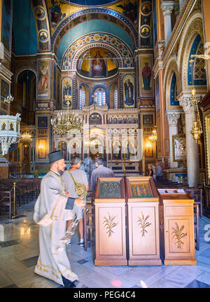 Metropolitan Kathedrale Mariä Verkündigung, Mitropoli. Platz Metropoleos. Athen, Griechenland. Stockfoto