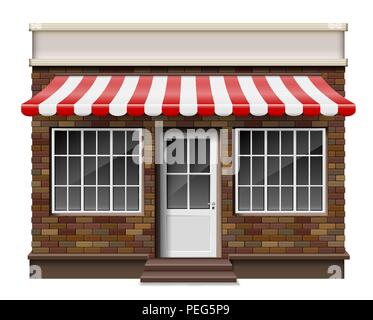 Brick kleine 3D-Store oder Boutique Fassade. Äußere Boutique Shop mit Fenster. Mockup von realistischen Street Shop isoliert. Vector Illustration Stock Vektor